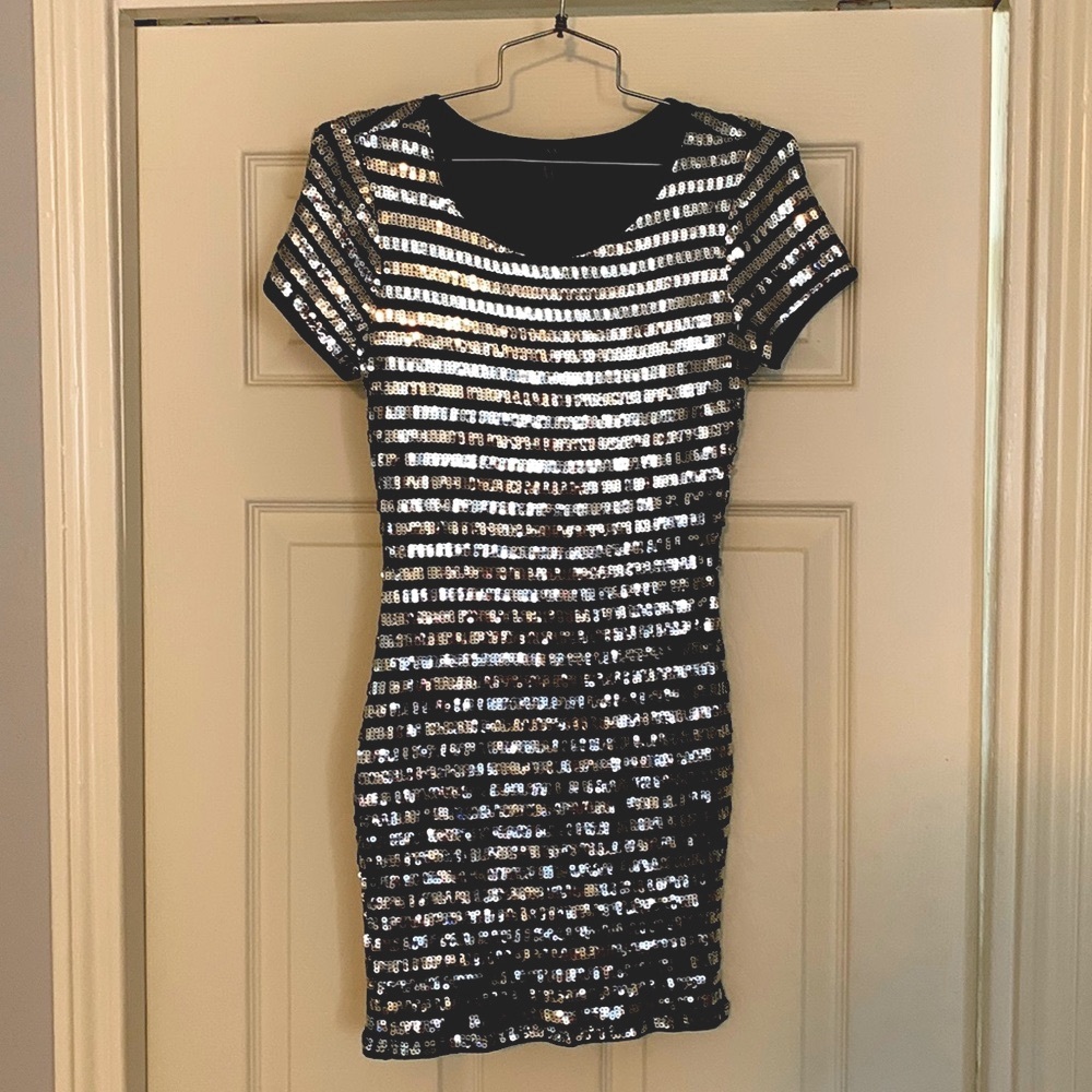 Silver and Black Sequin Mini Dress